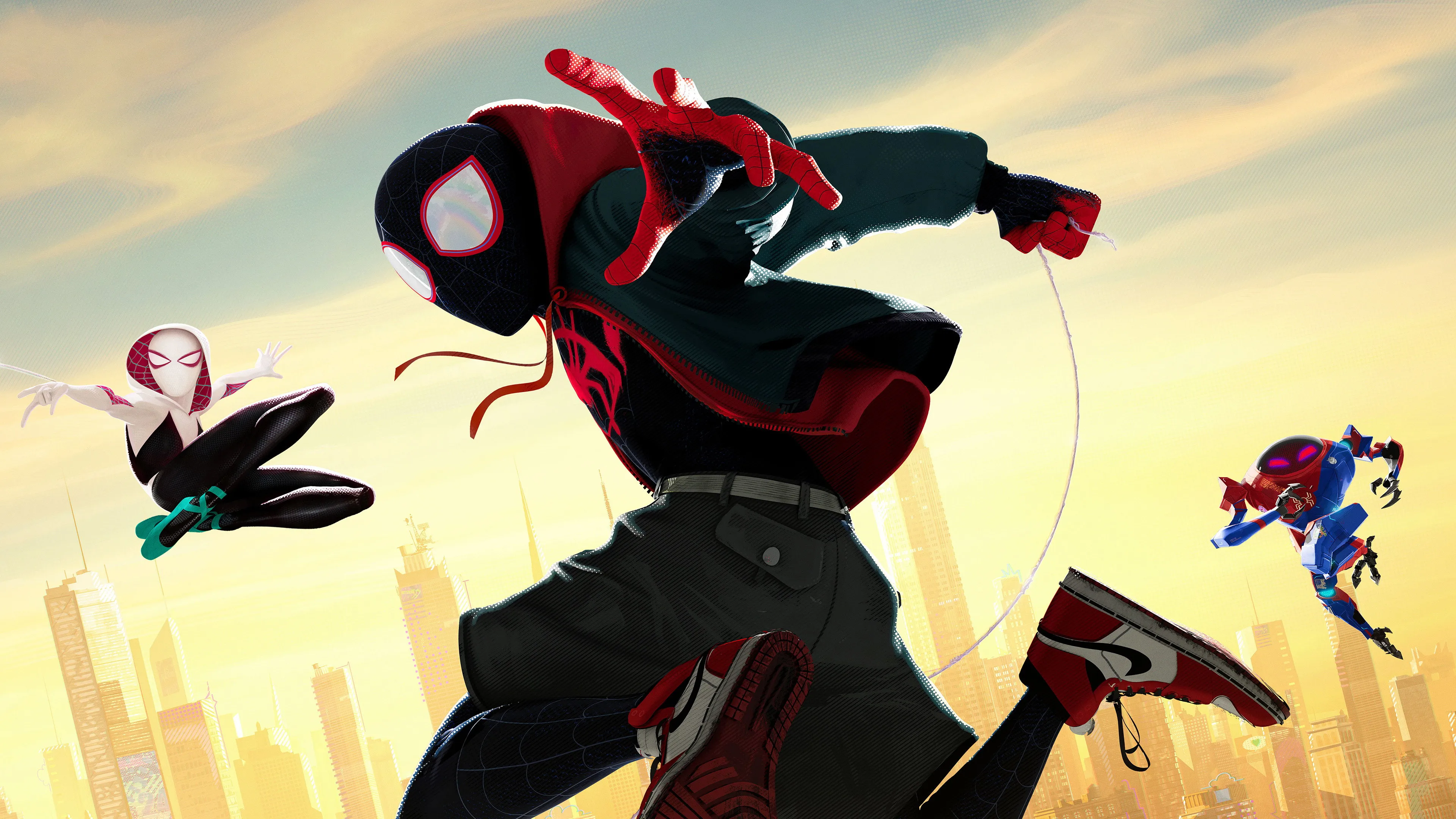 Miles leaping with the Spider-Gang